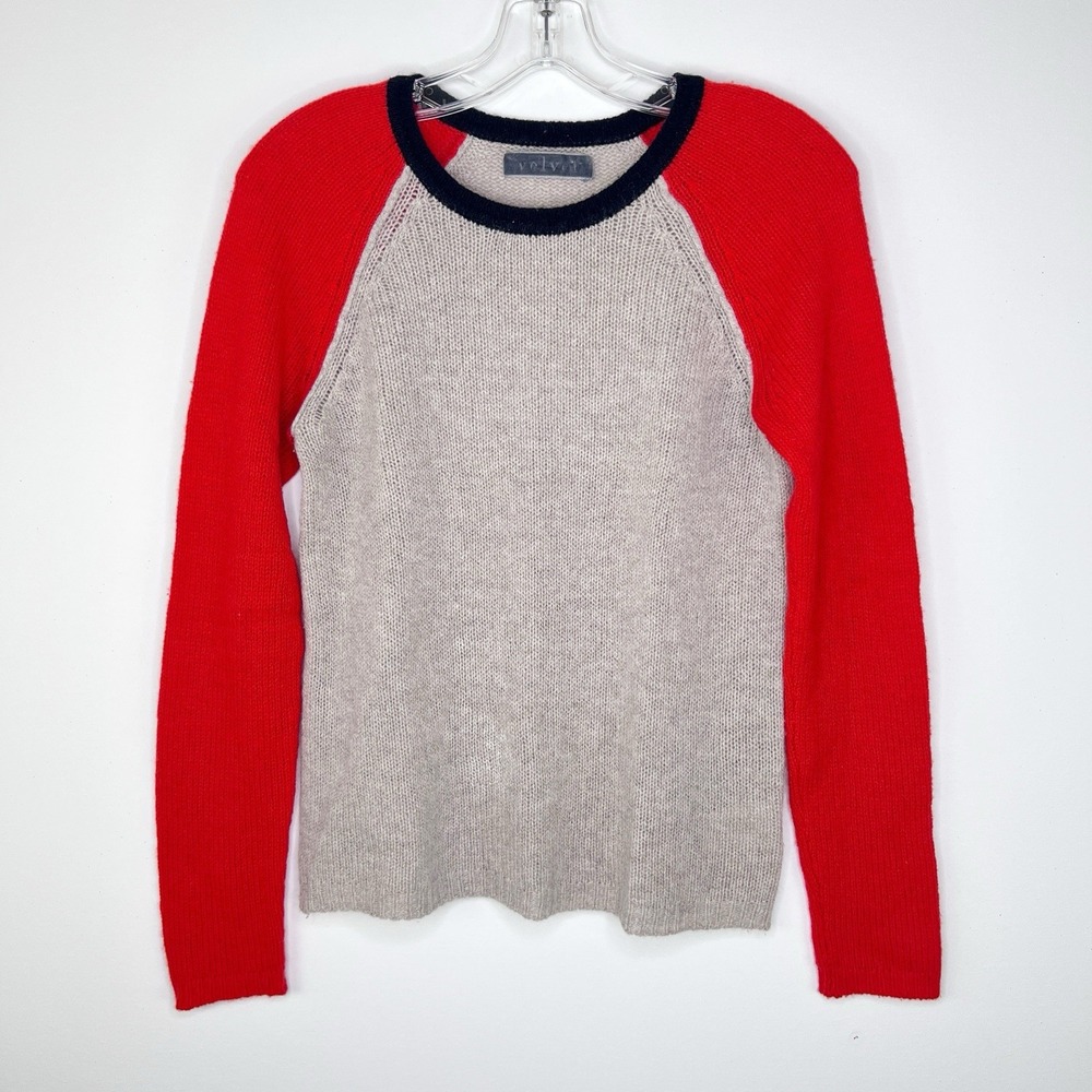 VELVET by Graham Spencer Gray Orange 100% Cashmere Plush Soft Lux Sweater MEDIUM